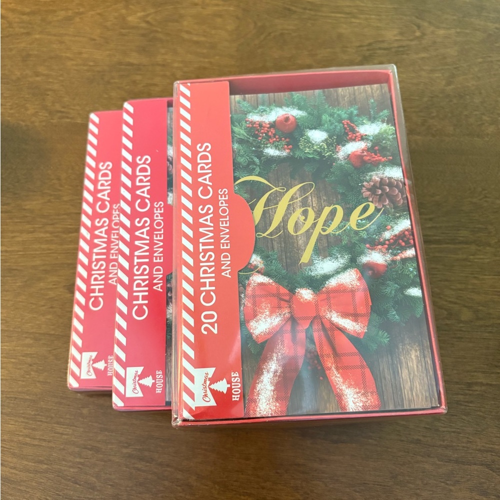 Three identical setsof unopened vintage Christmas cards.Nonreligious, 4 by 5 in